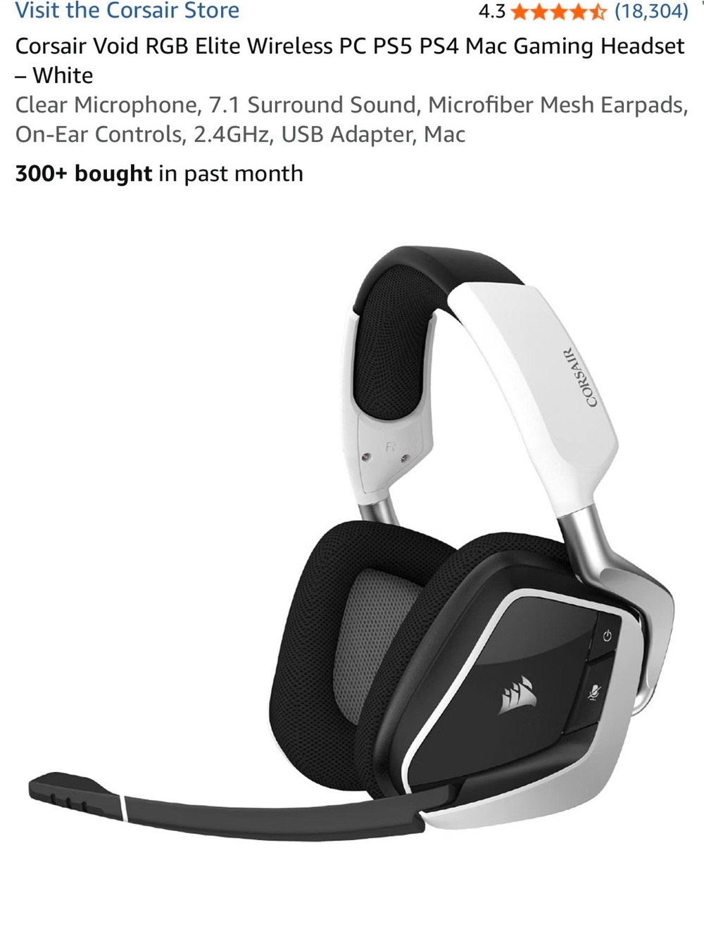 Corsair Void RGB Elite Wireless Gaming Headset — White & Black
